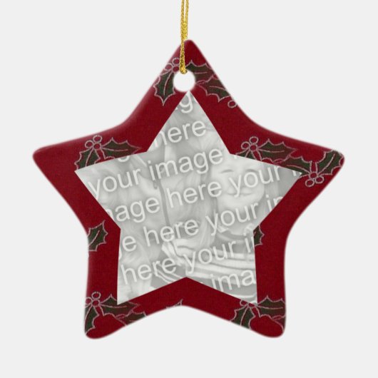 Red Felt Holly kerstfoto Lijst Ornament (Voorkant)