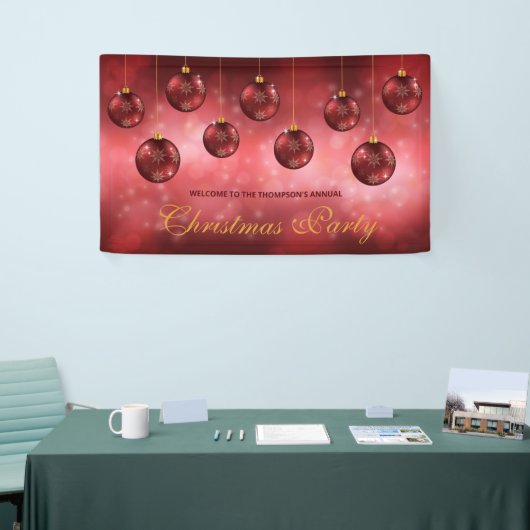 Red Festive Baubles op Red Bokeh - kerstfeest Spandoek (Beurs)