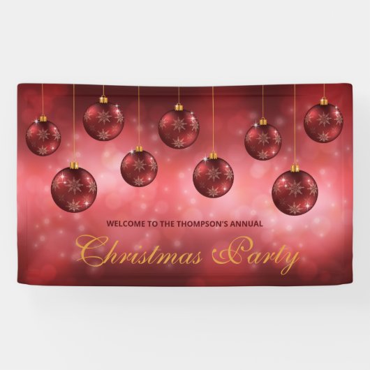 Red Festive Baubles op Red Bokeh - kerstfeest Spandoek (Horizontaal)