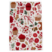 Red Festive Christmas Pattern | Gift Bag Medium Cadeauzakje (Achterkant)
