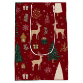 Red Festive Christmas Whimsical Pattern Gift Bag  Medium Cadeauzakje (Achterkant)