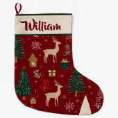 Red Festive Holiday Pattern | Christmas Stocking Grote Kerstsok (Voorkant)