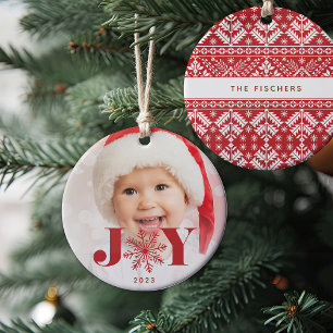 Red Festive Joy Holiday Foto Keramisch Ornament