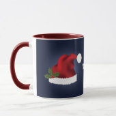 Red Festive Santa Hat op blauw met aangepaste naam Mok (Links)
