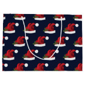 Red Festive Santa Hat op Blue Pattern Groot Cadeauzakje (Achterkant)