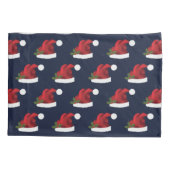 Red Festive Santa Hat op Blue Pattern Kussensloop (Achterkant-Links)