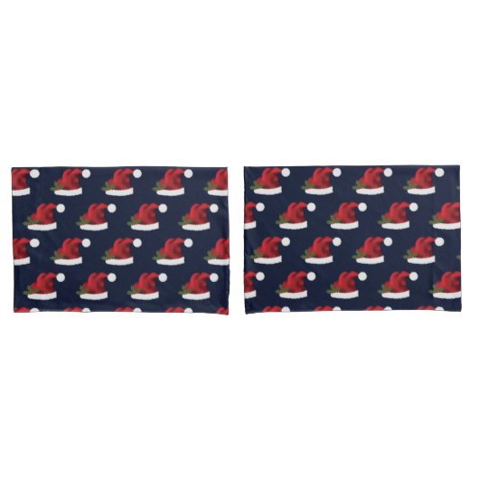 Red Festive Santa Hat op Blue Pattern Kussensloop (Voorkant-Set)