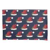 Red Festive Santa Hat op Blue Pattern Kussensloop (Voorkant-Links)