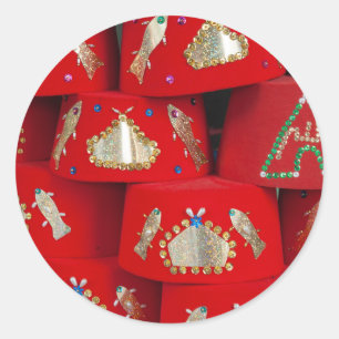Red Fez-Petten op de markt Ronde Sticker