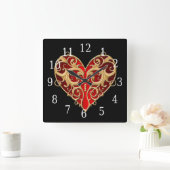Red Filigree Heart Clock Vierkante Klok (Huis)