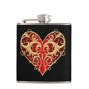 Red Filigree Heart Flask Heupfles