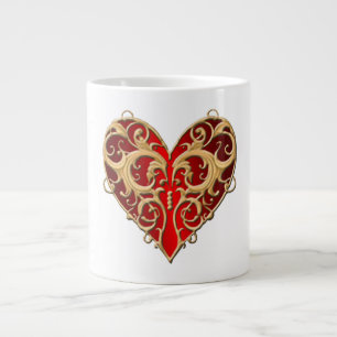Red Filigree Heart Mok