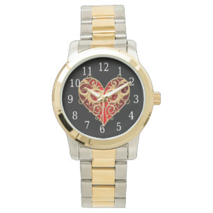 Red Filigree Heart Watch Horloge
