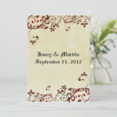 Red Filigree Wedding Invitation Kaart (Staand voorkant)