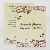 Red Filigree Wedding Invitation Kaart (Voorkant / Achterkant)