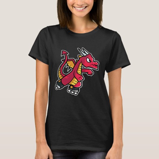 Red Fire Dragon Retro Roller Skate T-shirt (Voorkant)
