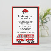 Red Fire Engine en Pet Verjaardagsfeestuitnodiging Kaart (Staand voorkant)