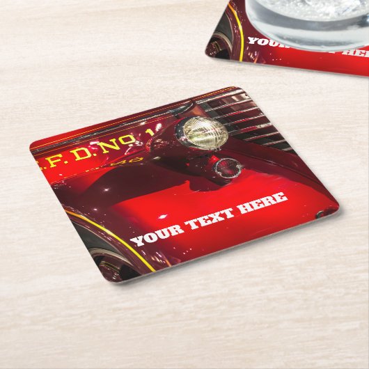  Red Fire Engine Vierkante Kartonnen Onderzetter (Schuin)