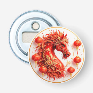 Red Fire Horse – 2026 Nieuwjaarsfeest Ontwerp Button Flesopener