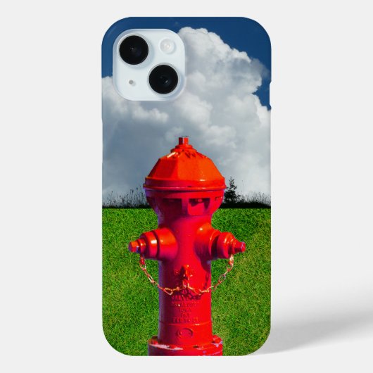 Red Fire Hydrant, Grass, Cloudy Sky Case-Mate iPhone Case (Achterkant)
