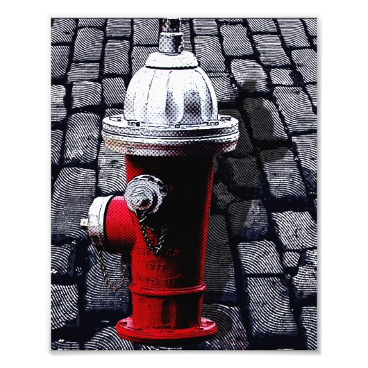 Red Fire Hydrant NYC Illustratie Foto Afdruk (Voorkant)