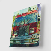 Red Fire Truck Art Gift Vierkante Klok (Hoek)