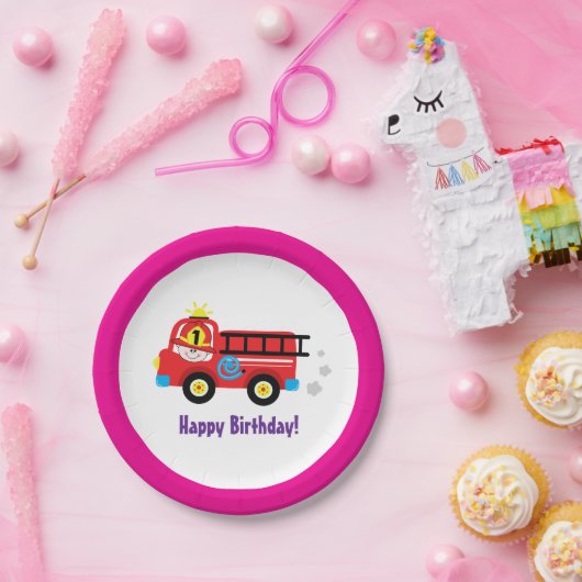 Red Fire Truck Engine Brandweerman Reddingsontwerp Papieren Bordje (Feest)
