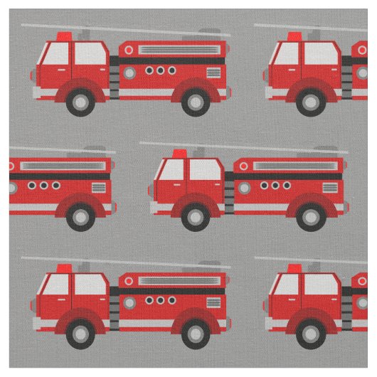 Red Fire Truck Grey Fabric Stof (Close Up)