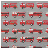 Red Fire Truck Grey Fabric Stof (Swatch)