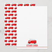 Red Fire Truck Kinder Notitiekaartje (Voorkant / Achterkant)