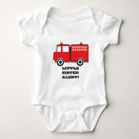 Red Fire Truck Little Sister Alert. Romper (Voorkant)