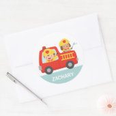 Red Fire Truck met Fire Fire Boy and Puppy Ronde Sticker (Envelop)