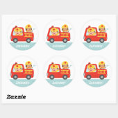 Red Fire Truck met Fire Fire Boy and Puppy Ronde Sticker (Vel)