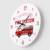 Red Fire Truck met uw eigen aangepaste naam Grote Klok (Hoek)