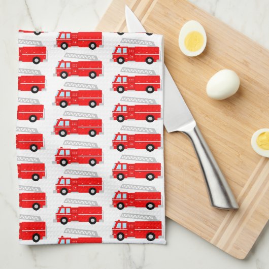 Red Fire Truck Patroon Theedoek (Quarter Fold)