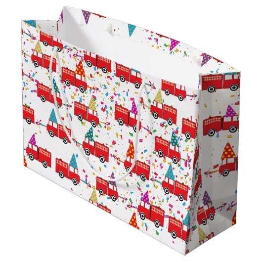 Red Fire Truck Pattern Groot Cadeauzakje (Achterkant Gekanteld)
