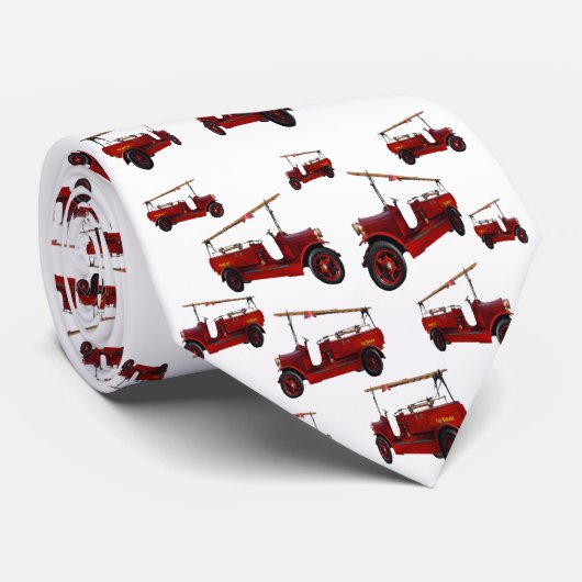 Red Fire Truck Pattern Stropdas (Opgerold)