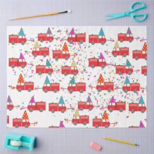 Red Fire Truck Pattern Tissuepapier