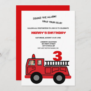 Red Fire Truck Two Photo Birthday Kaart