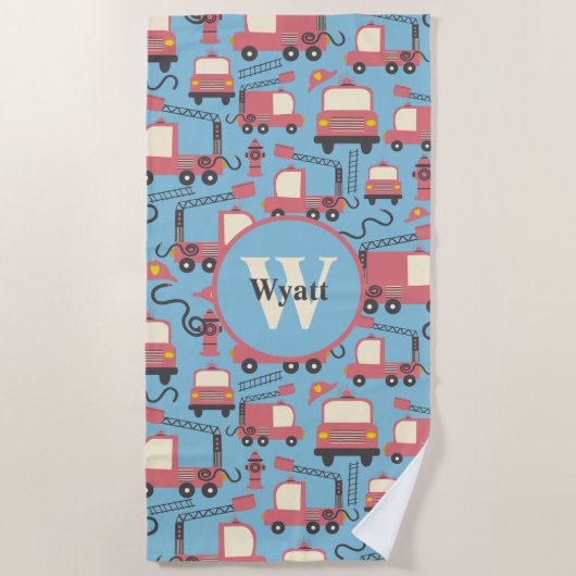 Red Firetrucks Firefighter Kinder Strandlaken (Voorkant)