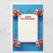 Red Firetrucks Gepersonaliseerd naam Mitzvah Notes Briefpapier (Voorkant / Achterkant)