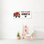 Red Firevrachtwagen Sound the Alarm Child's Name A Spandoek (Insitu)