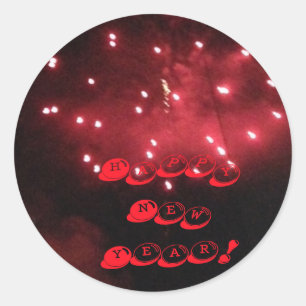 Red Fireworks Joyeux Stickers personnalisés du Nou