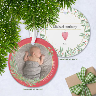 Red "First Noel" kerstgrine Baby Foto Ornament