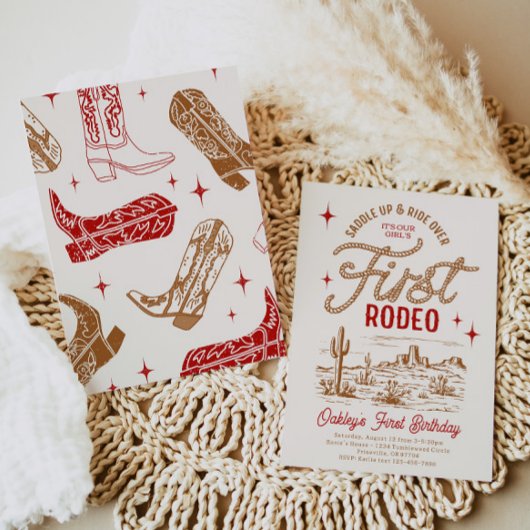 Red First Rodeo Invitation d'anniversaire