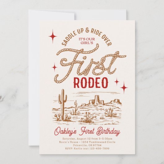 Red First Rodeo Invitation d'anniversaire (Devant)