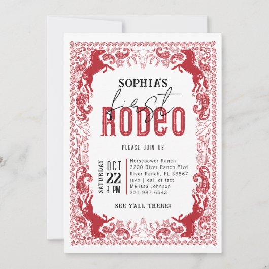 Red First Rodeo Invitation d'anniversaire - Wester (Devant)