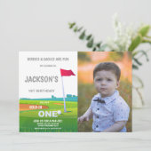 Red Flag Golf Anniversaire Invitations avec photo (Debout devant)