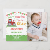 Red Flags Tractor Anniversaire Invitations avec ph (Devant)