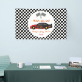 Red Flame Race Auto Ready Set Go Baby shower Spandoek (Beurs)